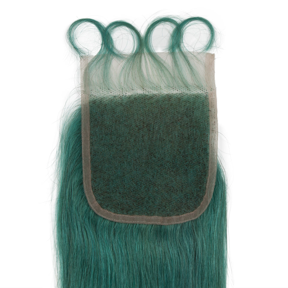 jade green straight hair weave with lace closure