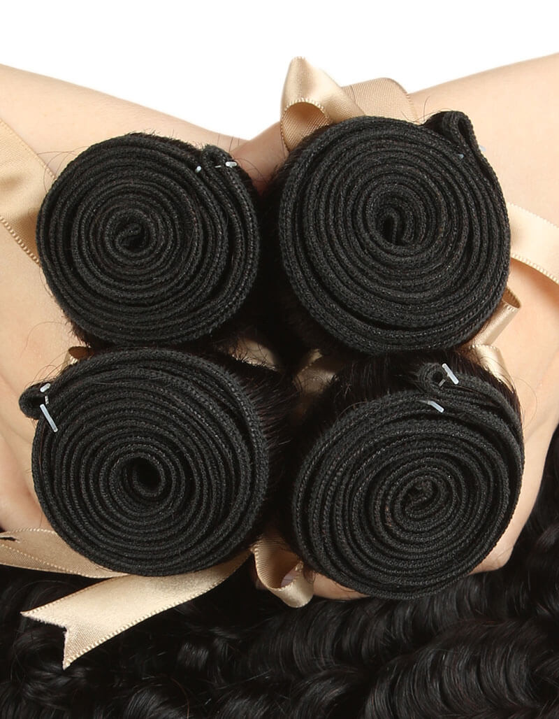 machine weft nautral black deep wave human hair bundles