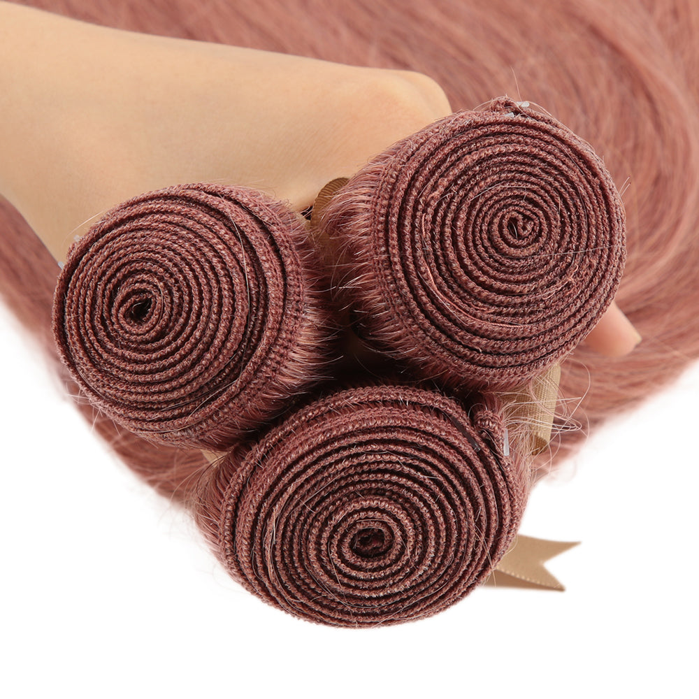 machine weft pink straight human hair bundles