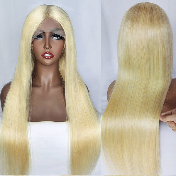 human hair lace wigs 613# blonde with middle lace part