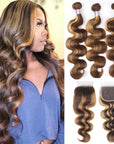qvr highlight p4/27 body wave human hair bundles with 4x4 lace closure