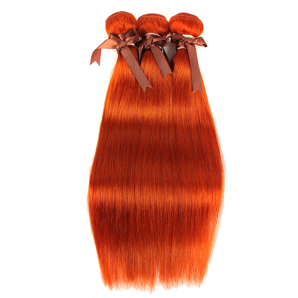 3pcs glossy ginger orange silky straight human hair bundles