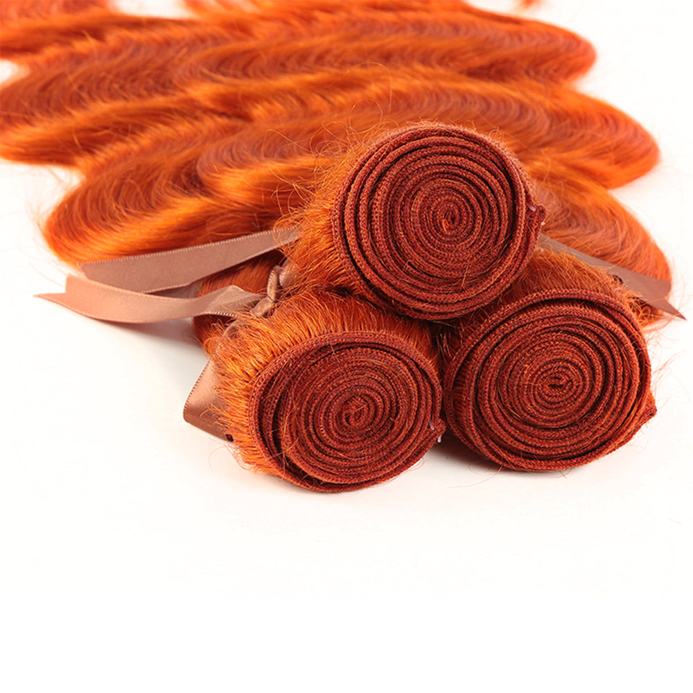 machine double weft ginger orange body wave human hair bundles