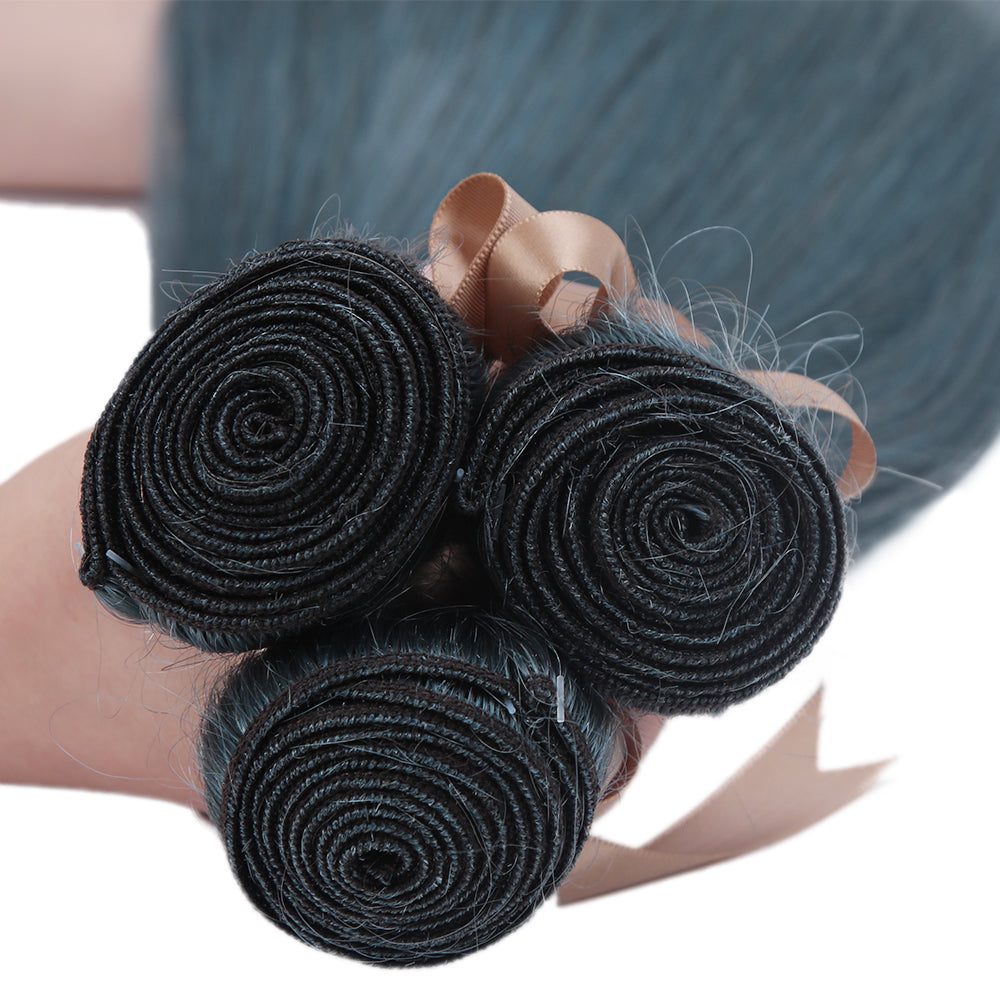 machine weft ink blue jade shade straight human hair bundles