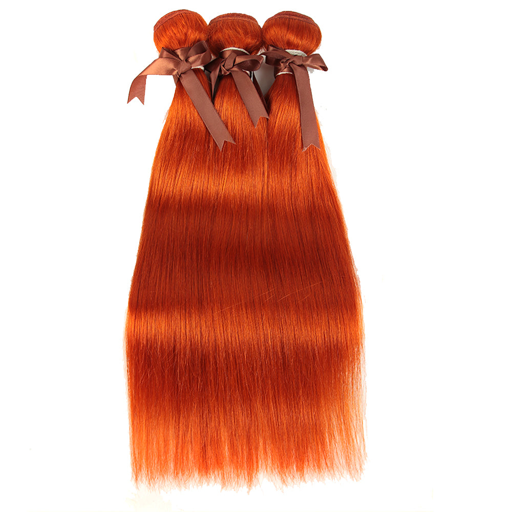 machine weft 3pcs ginger orange silky straight human hair bundles