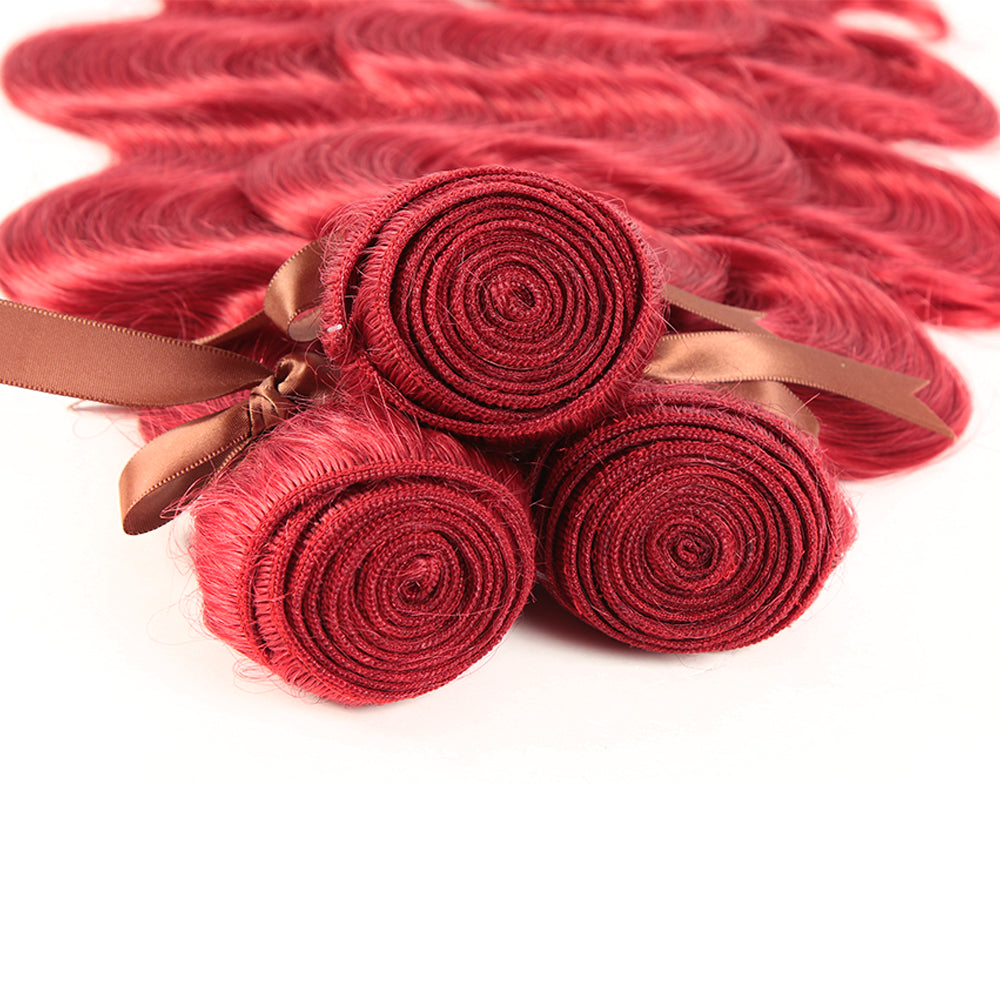 machine weft bright red brazilian body wave virgin human hair bundles