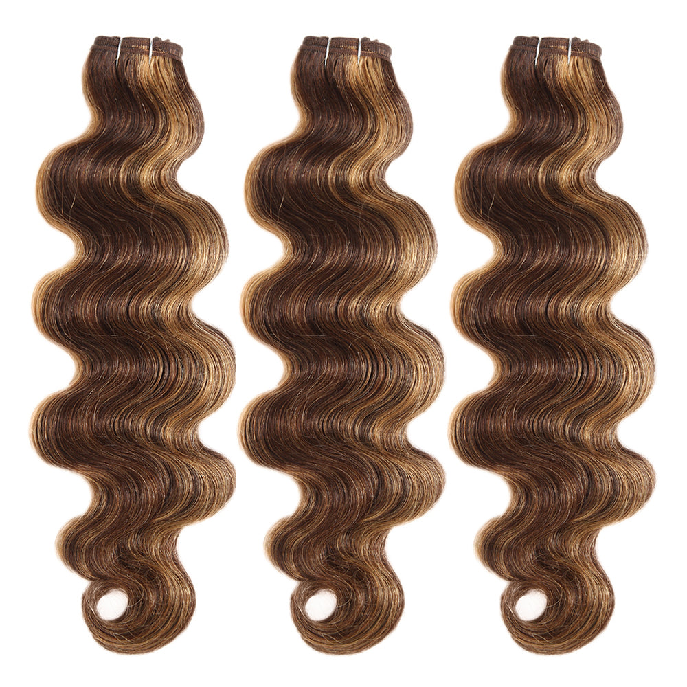 brown blonde piano highlight body wave human hair 3 bundles