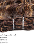 machine weft deep wave brown highlight human hair bundles