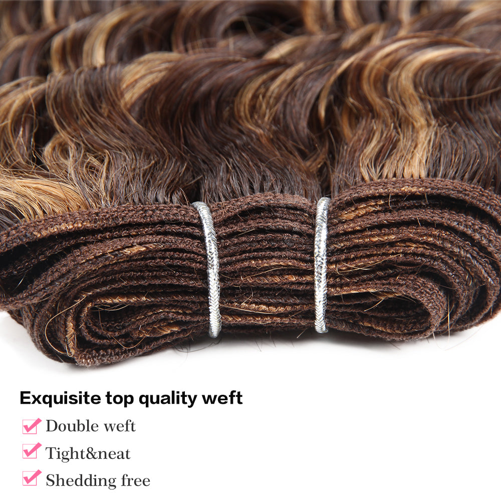 machine weft brown piano highlight deep wave human hair bundles