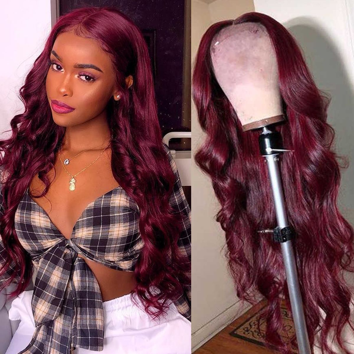 vibrant burgundy glueless human hair wigs for black women