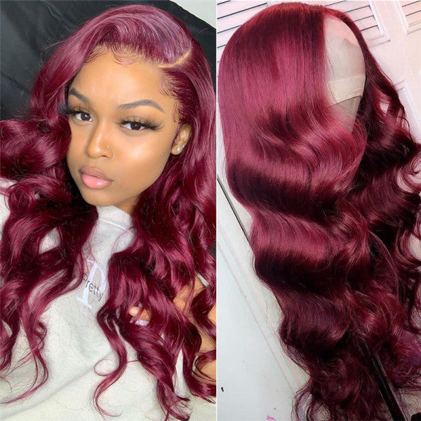 voluminous burgundy qvr wigs with body wave texture