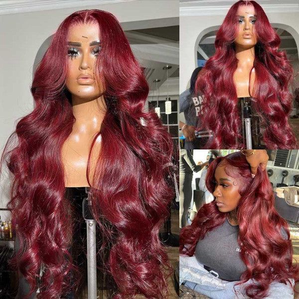 human hair wigs 30 inch 99j burgundy body wave lace front
