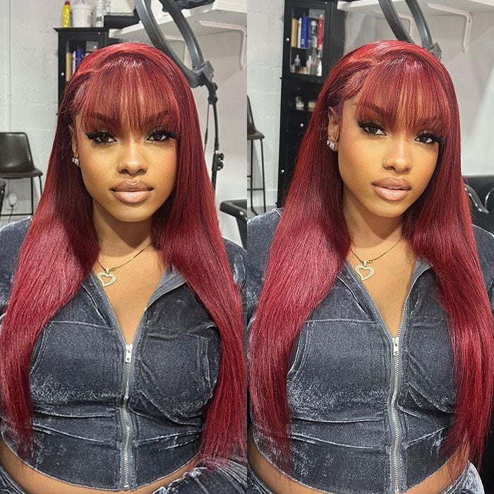 glueless lace wigs straight style with bangs, low-maintenance and chic