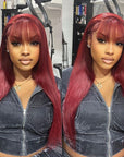 glueless lace wigs straight style with bangs, low-maintenance and chic