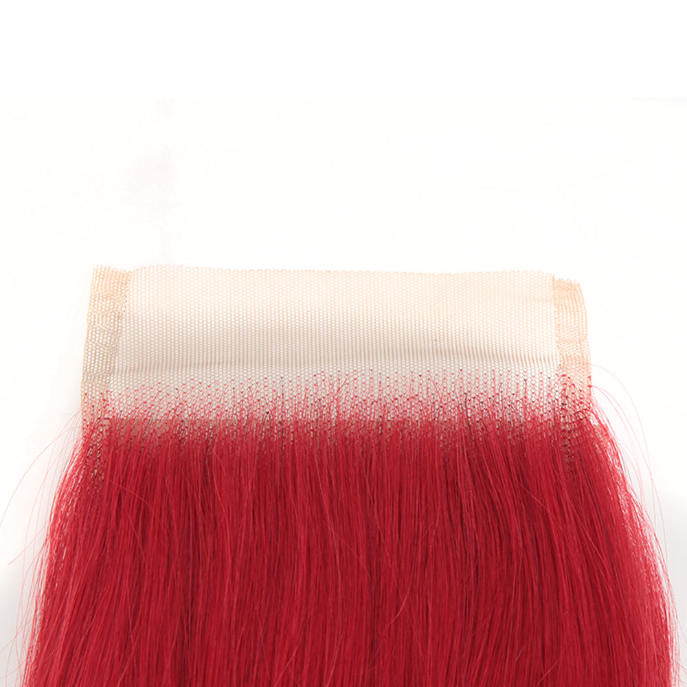 pre plucked red straight human hair weave with lace closure