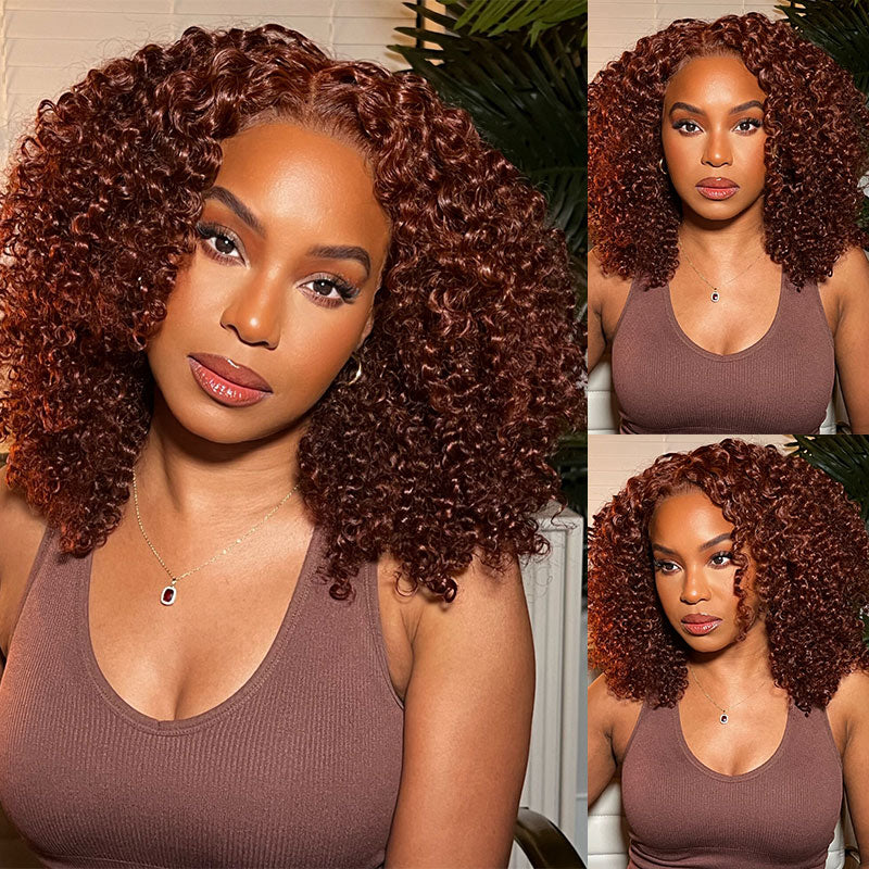 qvr glueless wigs auburn brown kinky curly for a bold, textured look
