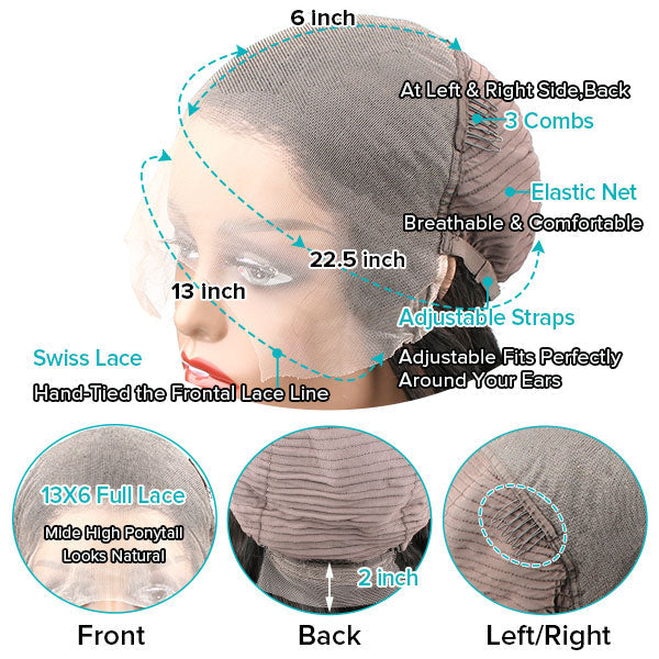 QVR Deep Wave Wig Virgin Human Hair 13x6 Full Lace Frontal HD Transparent Wigs Natural Color