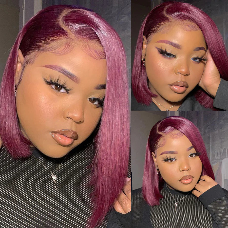 rich burgundy straight short bob wigs human hair