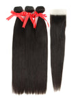qvr brazilian silky straight human hair bundles with 4x4 lace closure straight hair