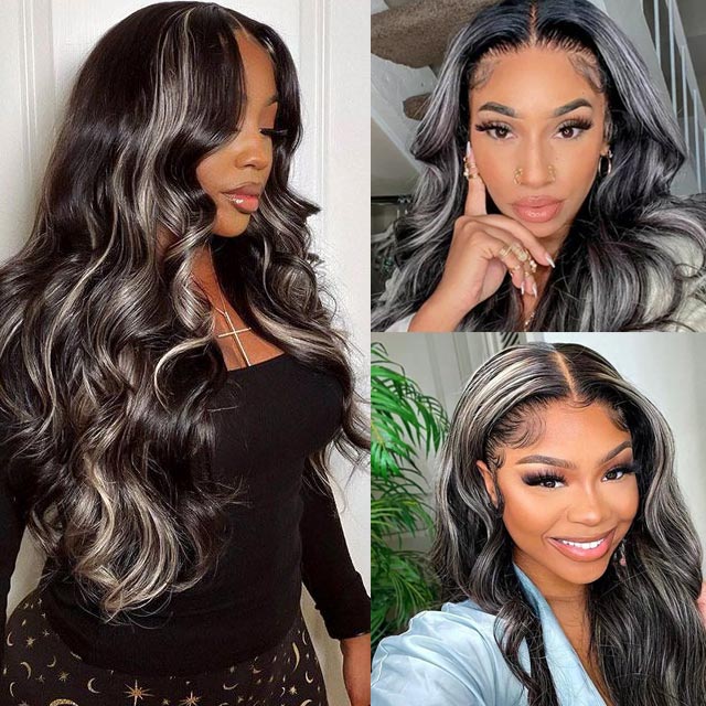 13x4 hd lace frontal mix color human hair wig for black women