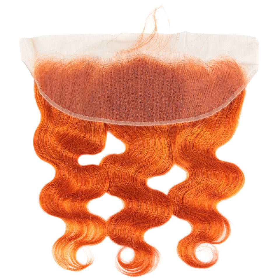 13x4 lace closured body wave ginger orange virgin human hair