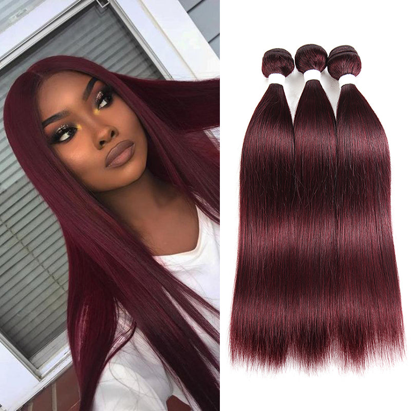 99j red wine silk straight human hair bundles hair extensions