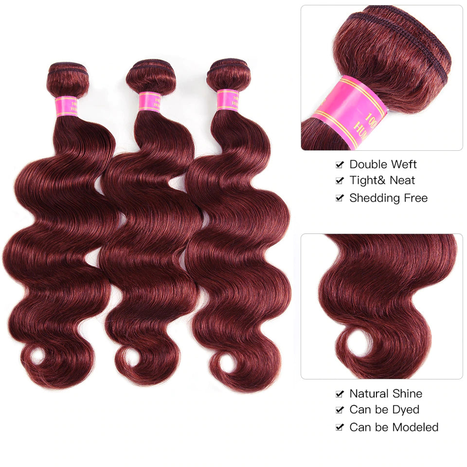 machine weft burgundy 99j brazilian hair body wave human hair bundles