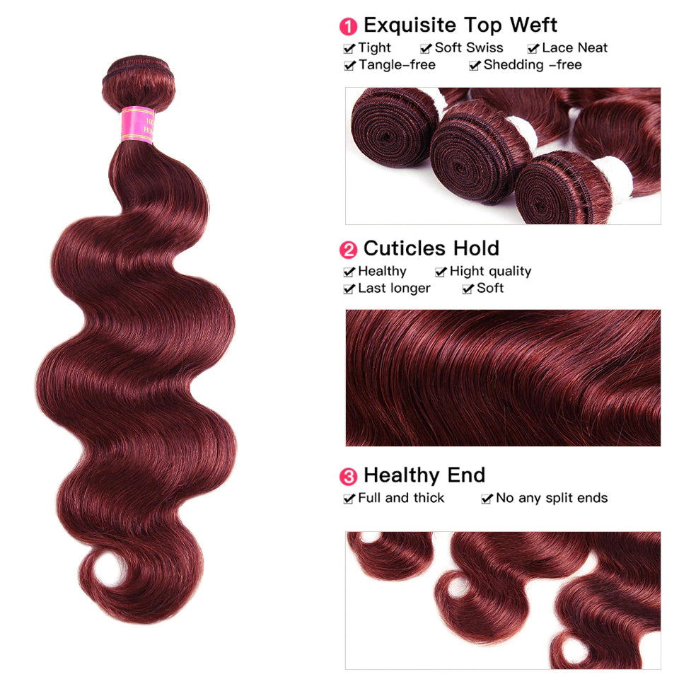 no split end burgundy 99j brazilian hair body wave human hair bundles
