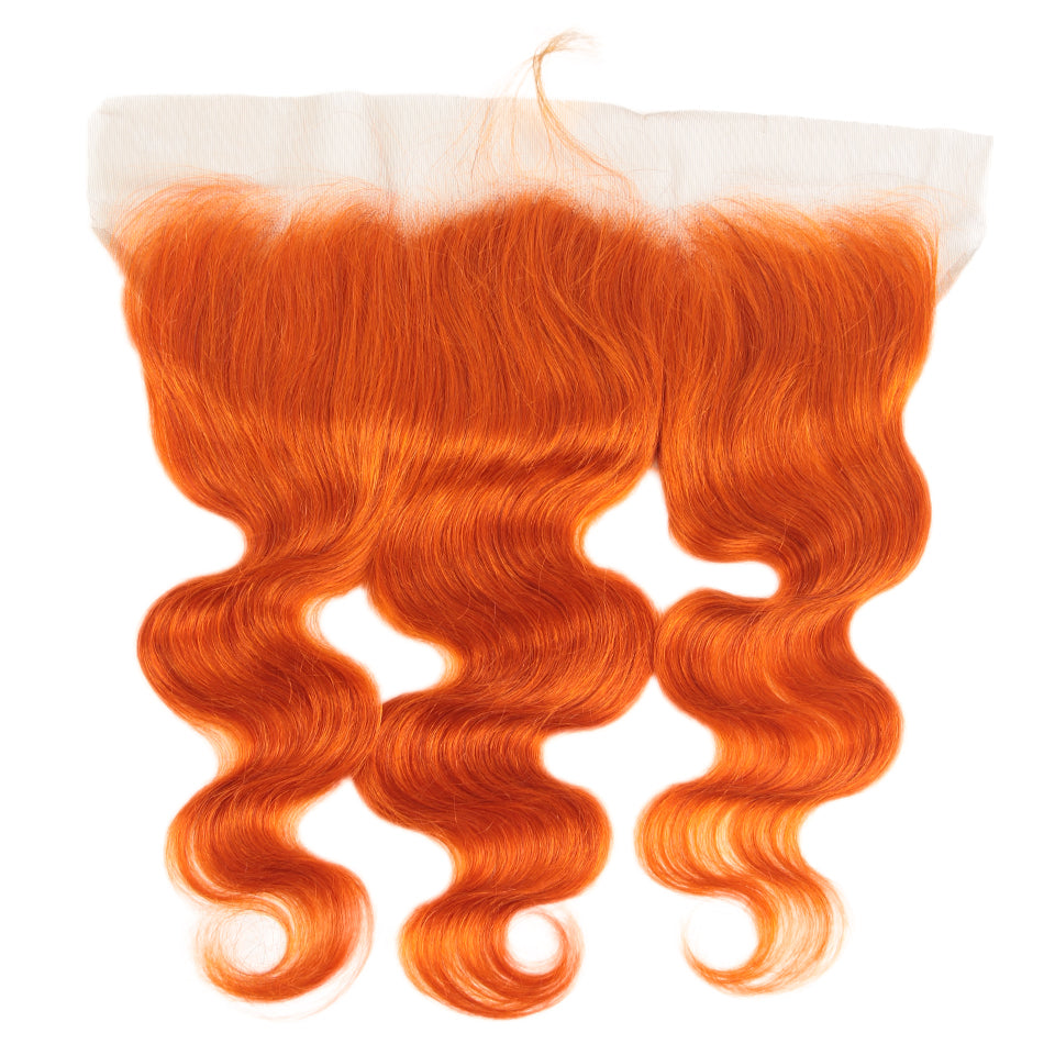 ginger orange body wave virgin hair weave with 13x4 lace closure