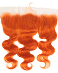 ginger orange body wave virgin hair weave with 13x4 lace closure