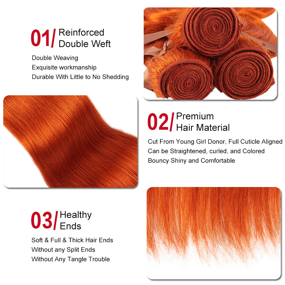 machine weft orange silky straight human hair bundles