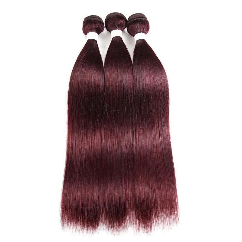 machine weft 99j red wine silk straight human hair bundles