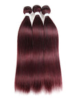 machine weft 99j red wine silk straight human hair bundles