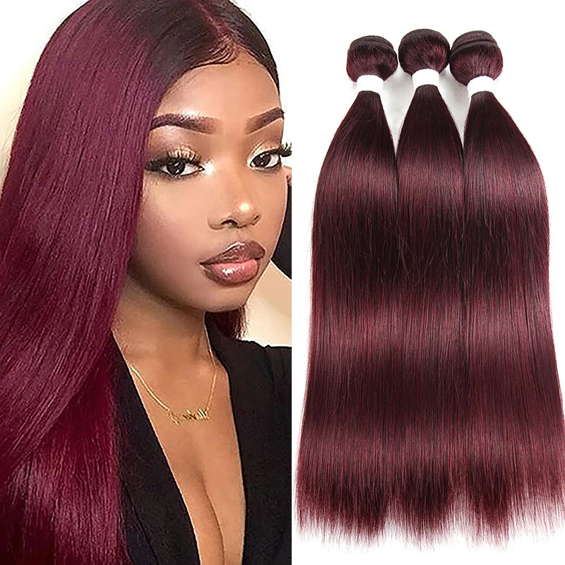 qvr 99j red wine silk straight human hair bundles hair extensions