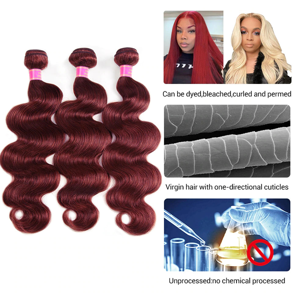 burgundy 99j brazilian hair body wave human hair bundles