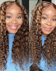 human hair wigs with natural kinky curls and piano brown blonde highlights