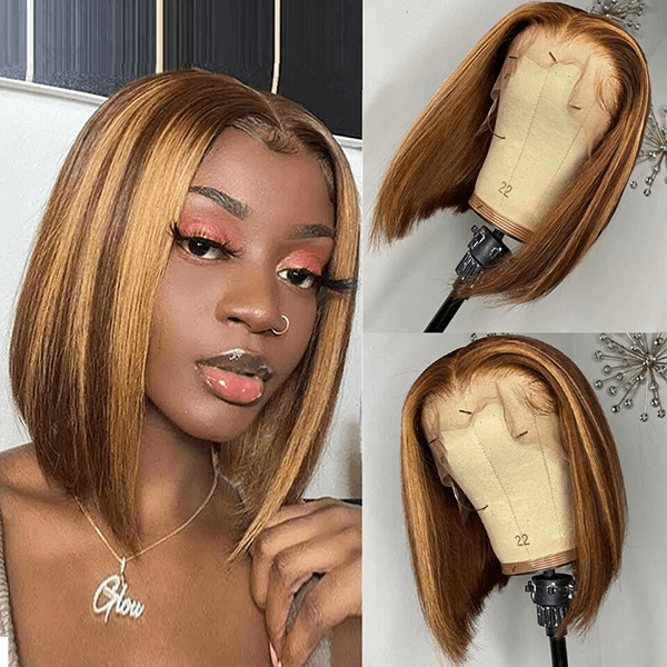 glueless short bob wigs honey blonde for black women