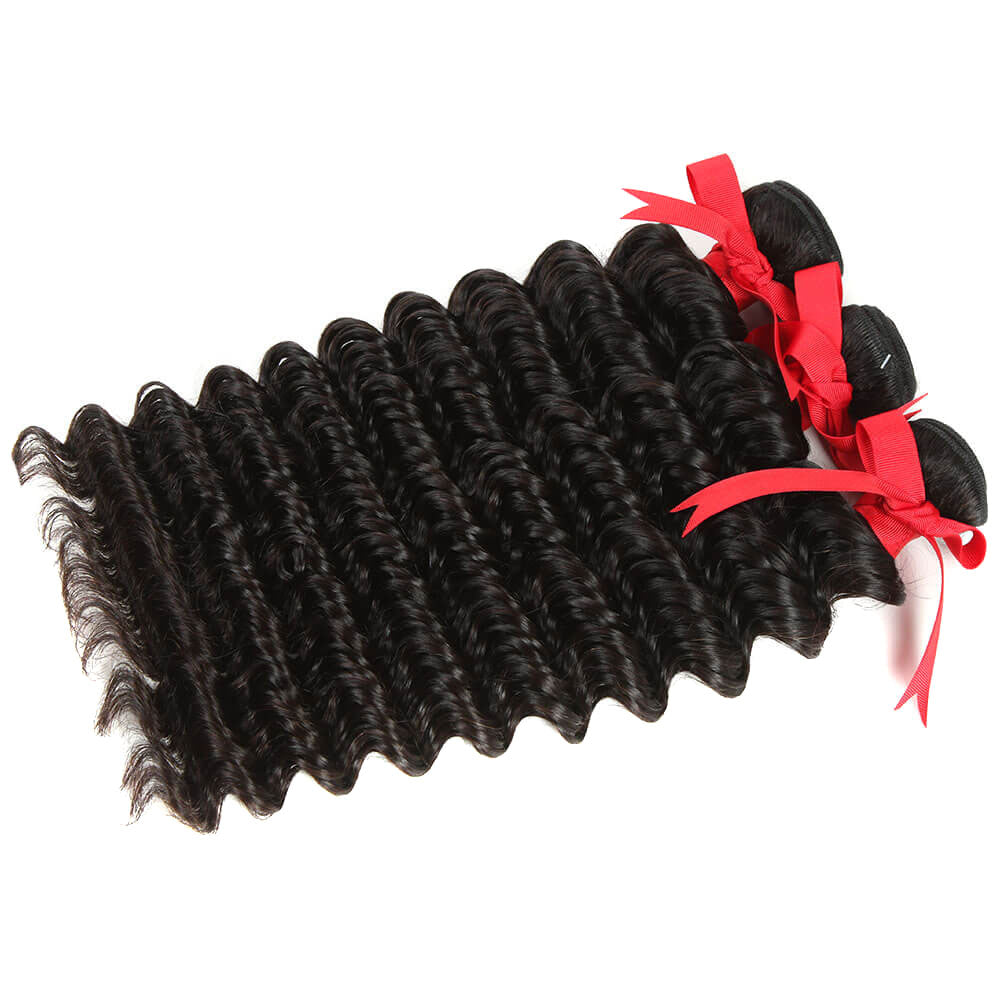 natural black deep wave peruvian human hair 3 bundles