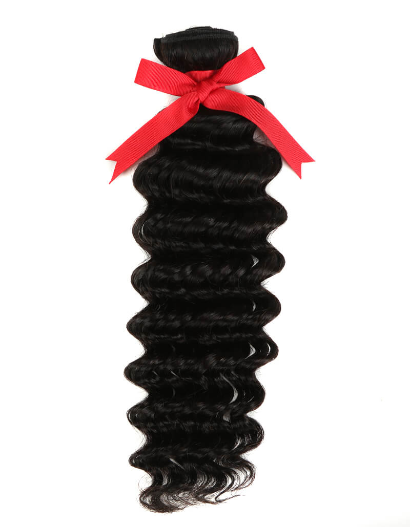 natural black deep wave peruvian human hair 1 bundles