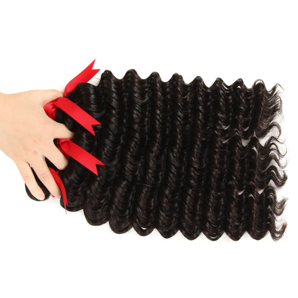 natural black deep wave peruvian human hair bundles 3 bundles