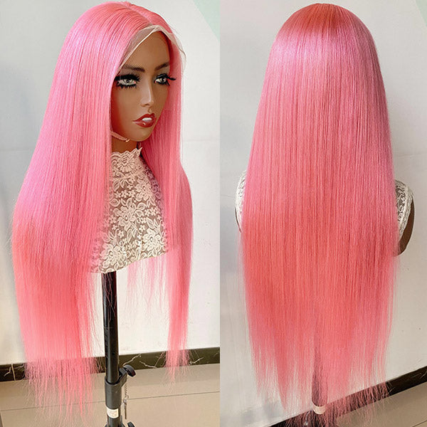 qvr wigs pre-plucked pink lace front wig for natural style