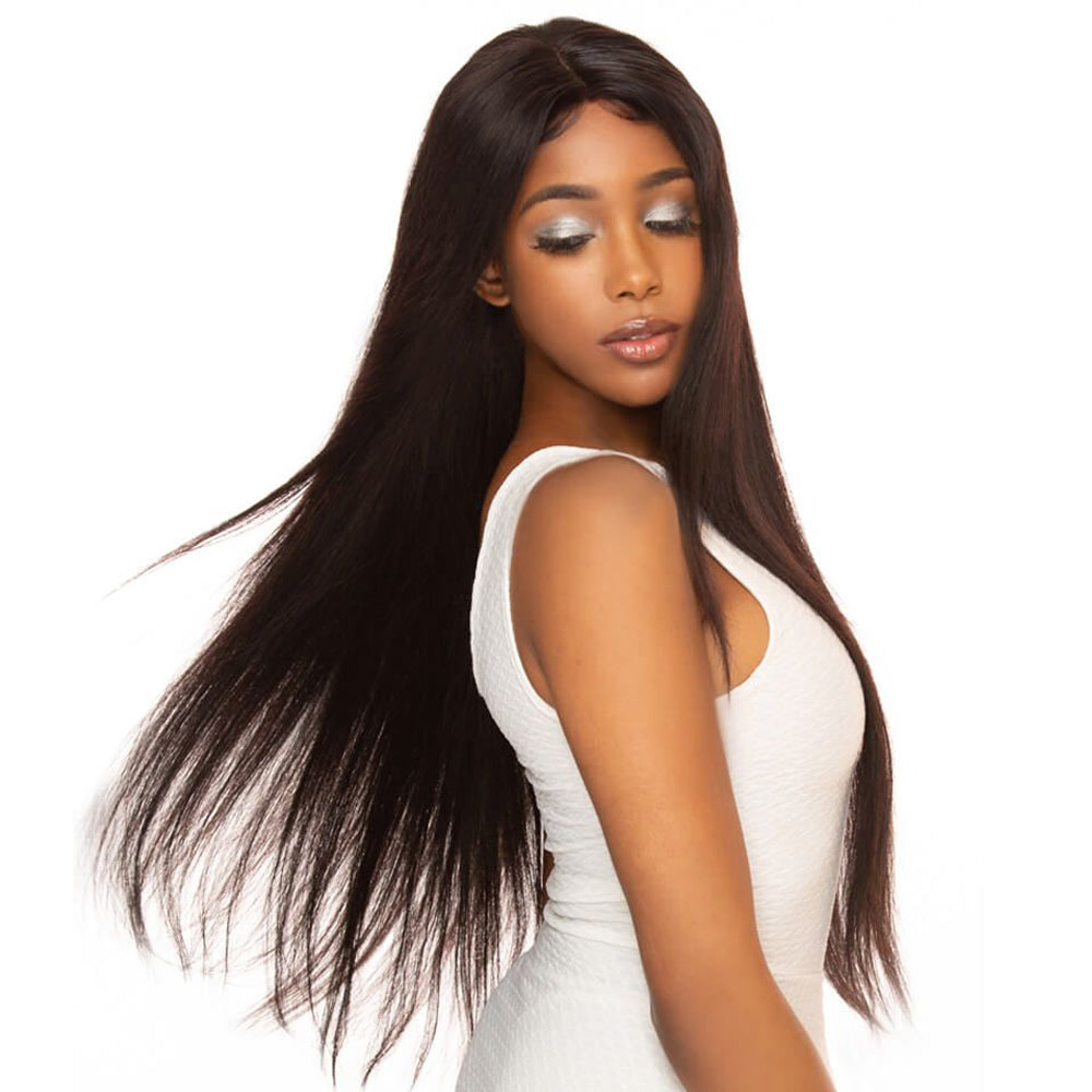 restyled silky straight natural black human hair bundles with 4x4 lace closured hair weave