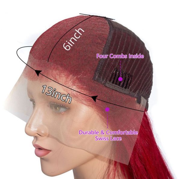 glueless human hair wigs in vibrant red straight for smooth, shiny finish