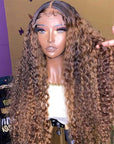 qvr wigs kinky curly style with piano brown blonde highlights