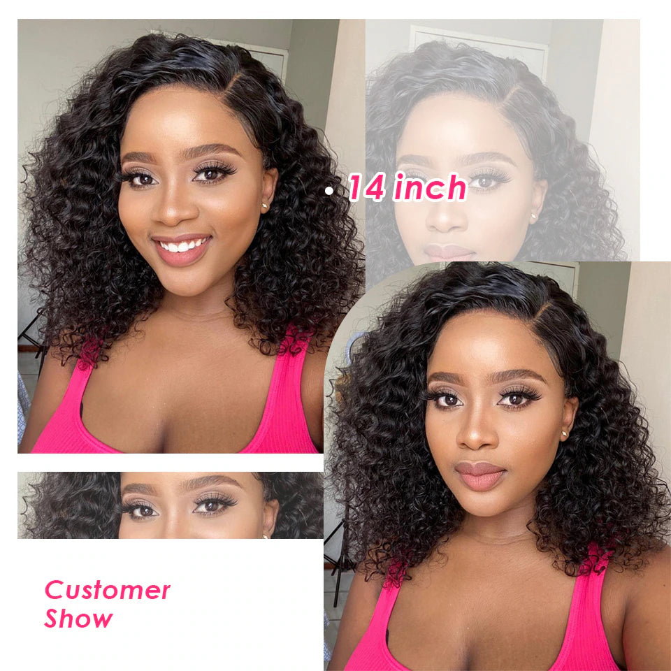 QVR Human Hair Bob Wigs - Deep Curly 4x4 Lace Closure for Natural Look