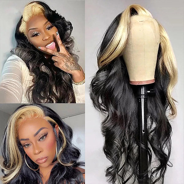 human hair wigs 13x4 transparent lace front with skunk stripe