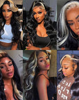 qvr wigs 13x4 lace front skunk stripe body wave human hair wig