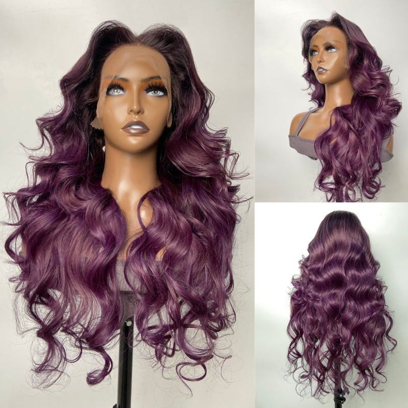 qvr wigs 13x4 lace front smokey dark purple body wave wig