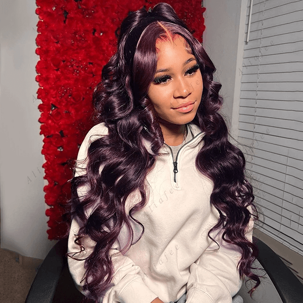 qvr wigs transparent human hair lace wig in grape purple