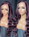 body wave dark purple human hair lace wigs for black women